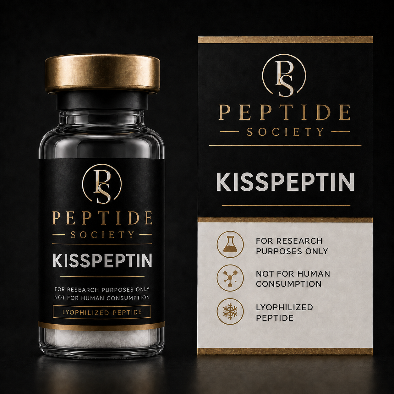 Peptide Society Kisspeptin research vial and carton product photograph