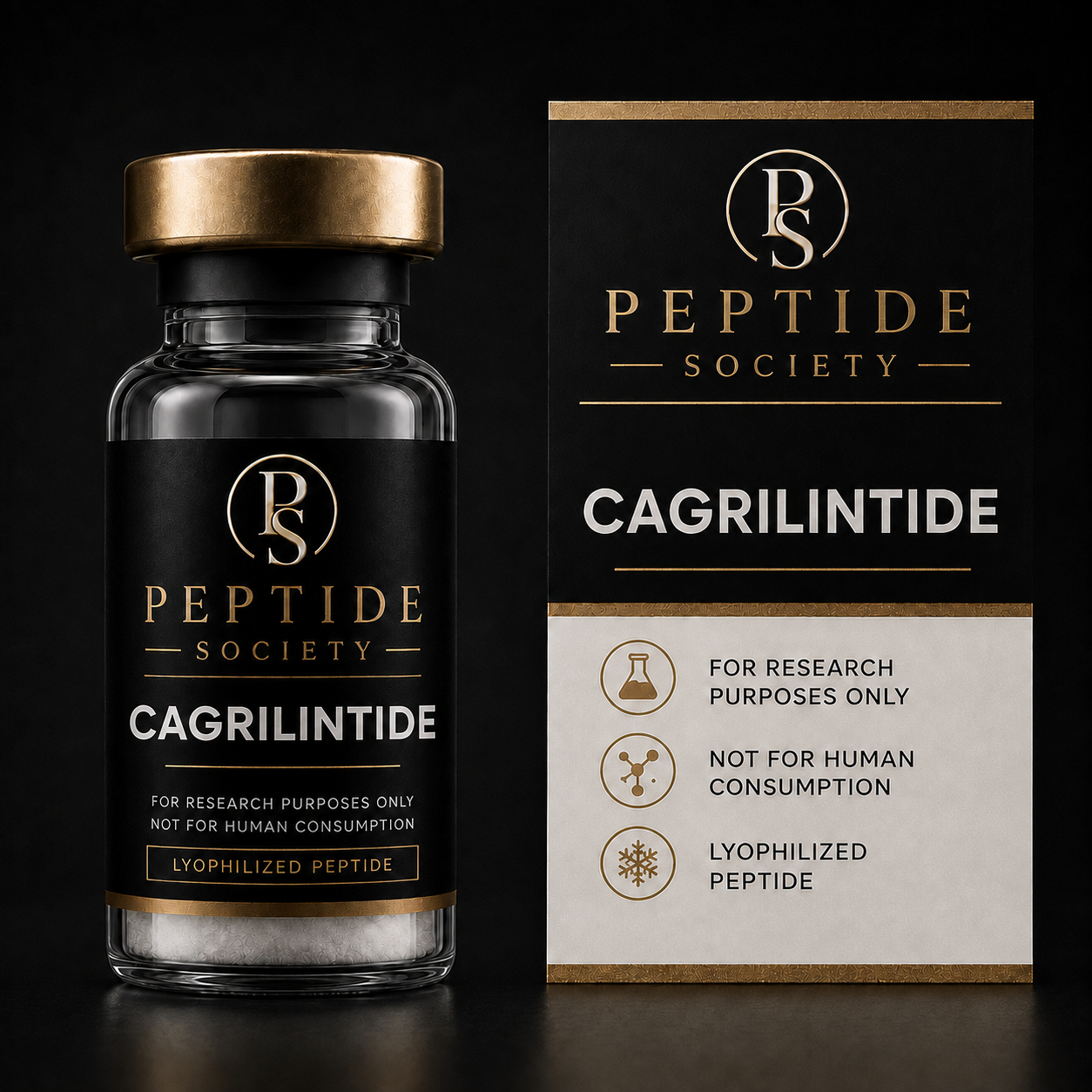 Peptide Society Cagrilintide research vial and carton product photograph