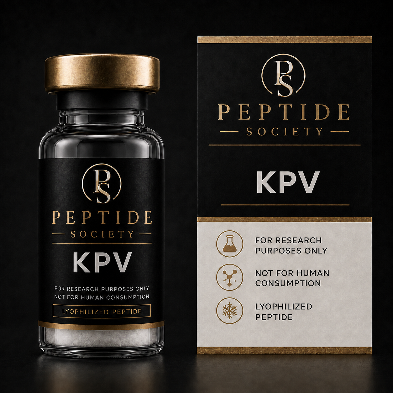 Peptide Society KPV research vial and carton product photograph