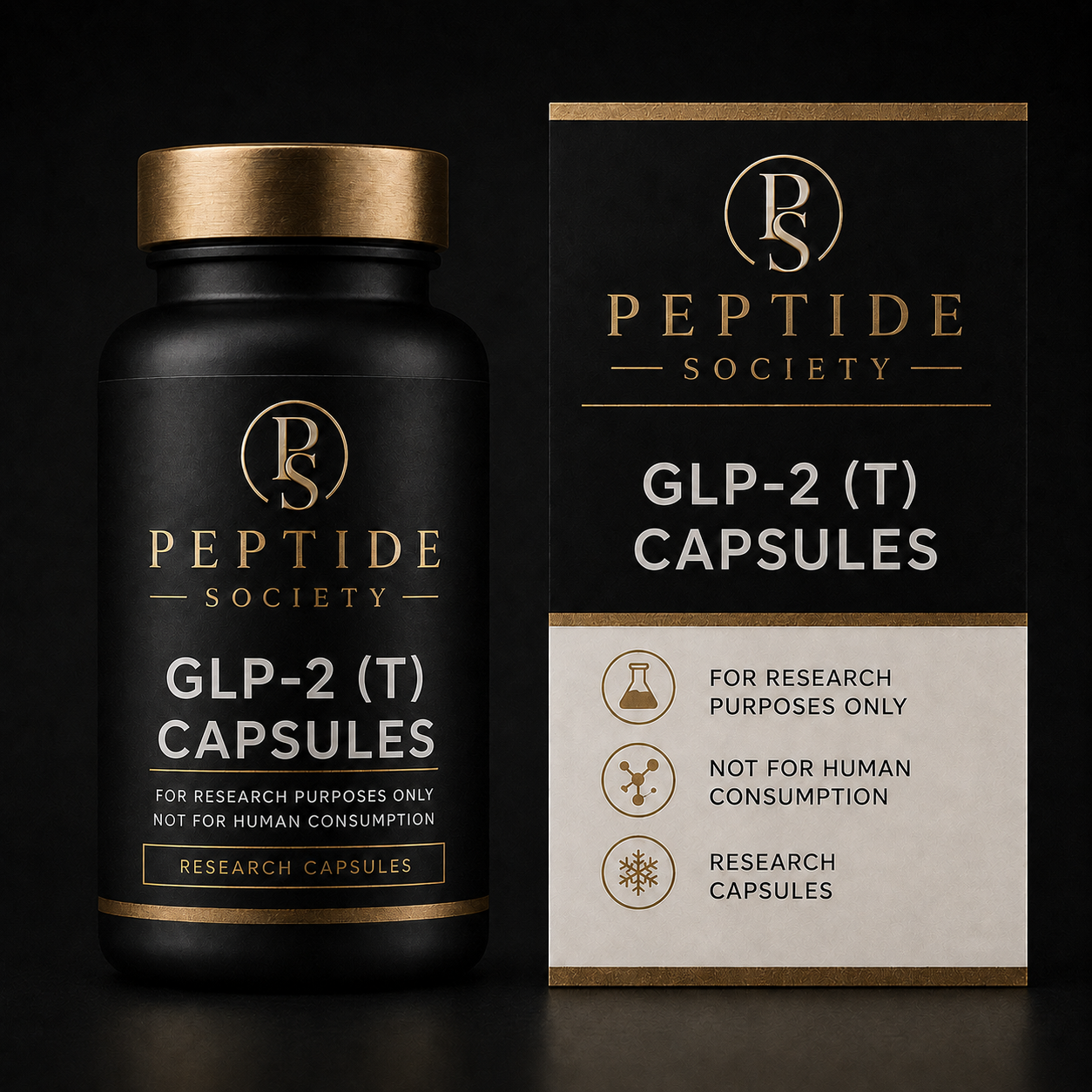 Peptide Society GLP-2 (T) Capsules research capsule bottle and carton product photograph