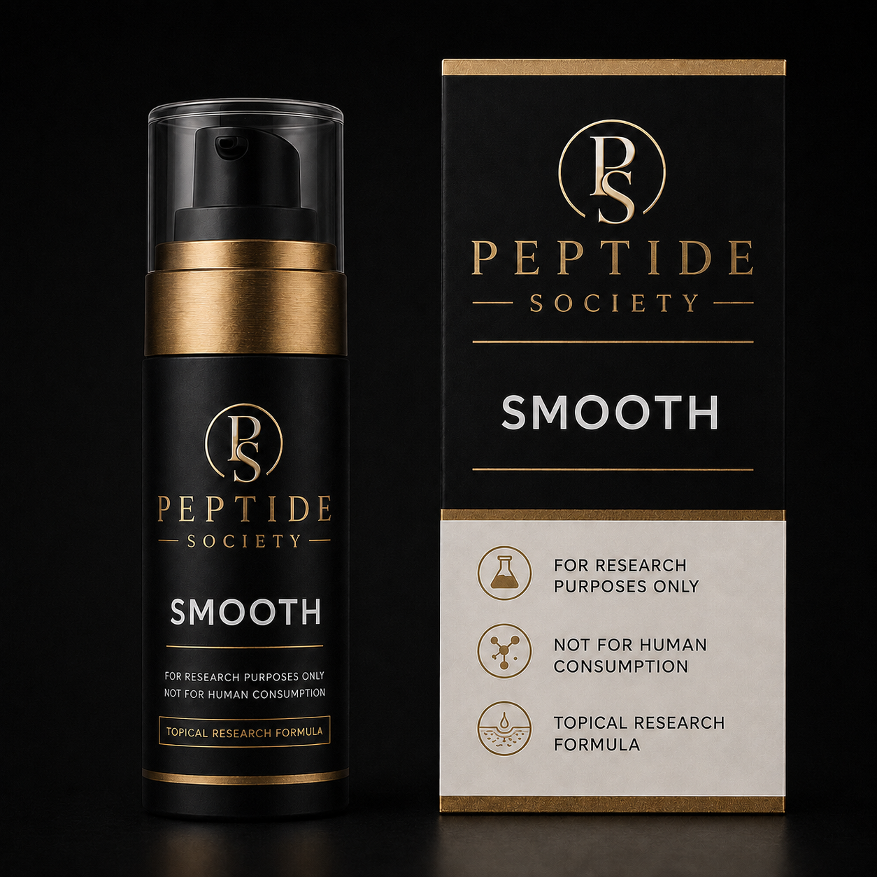 Peptide Society Smooth research vial and carton product photograph
