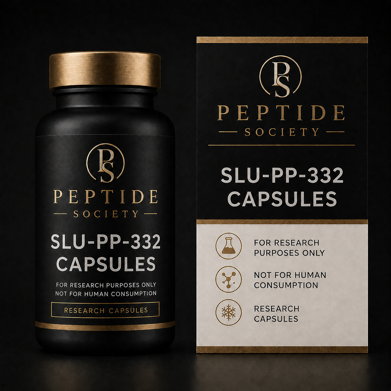 Peptide Society SLU-PP-332 Capsules research capsule bottle and carton product photograph