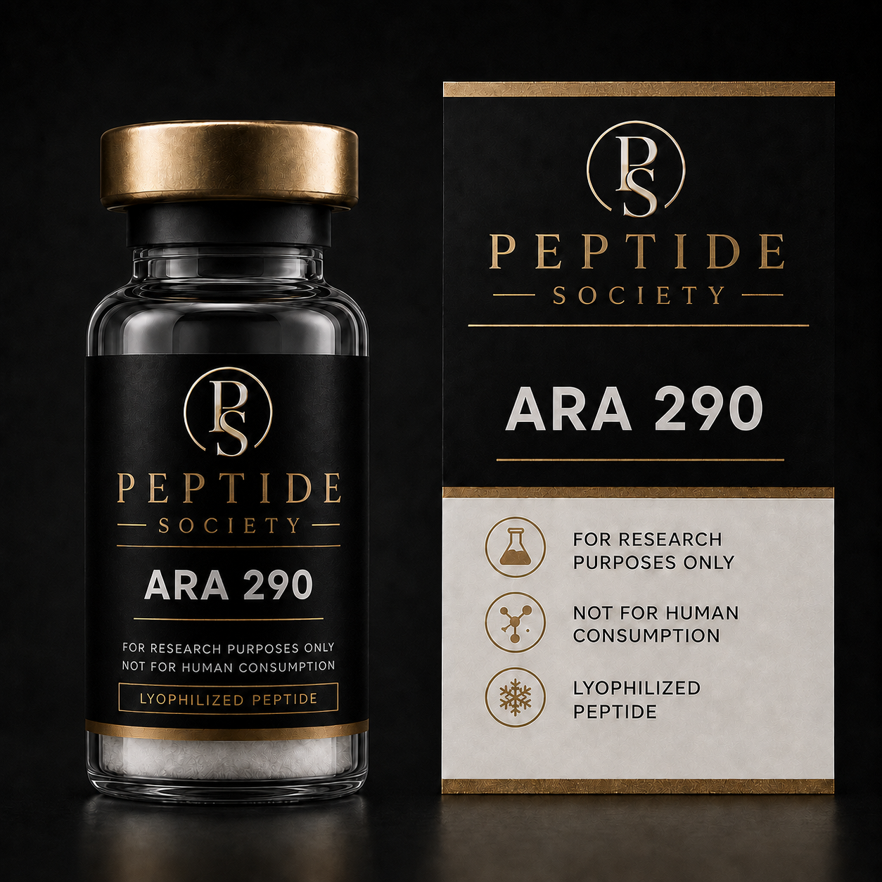 Peptide Society ARA 290 research vial and carton product photograph